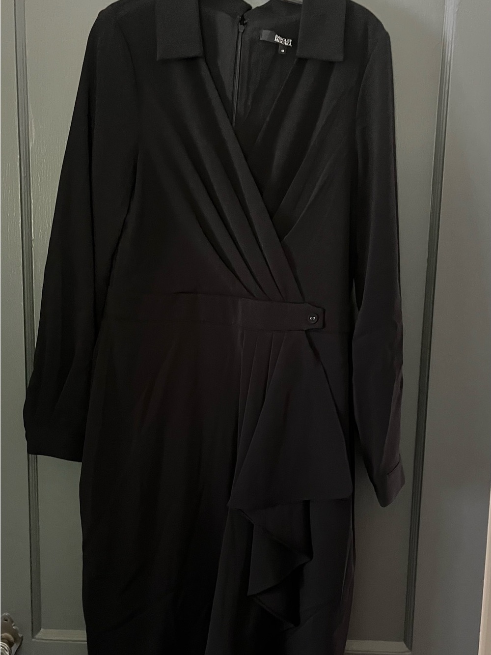Maggy London Black Long-Sleeve Wrap Dress with Ruffle Detail